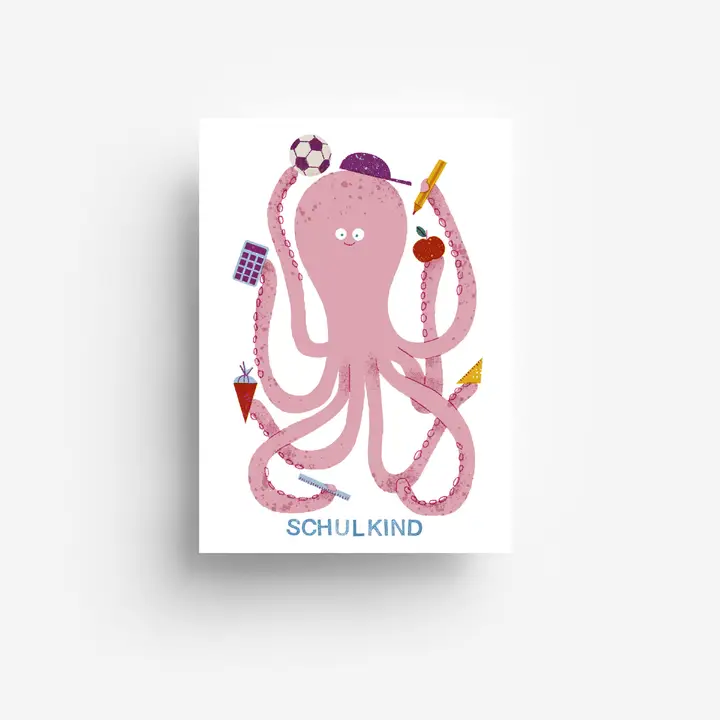 Postcard Schule Oktopus